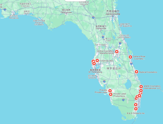 Cosmetic Manufacturer Locations in Florida